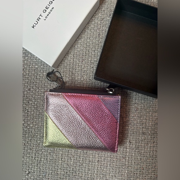 Kurt Geiger Mini Kensington Metallic Leather Bifold Wallet Pink Multi Eagle Head - Picture 16 of 16